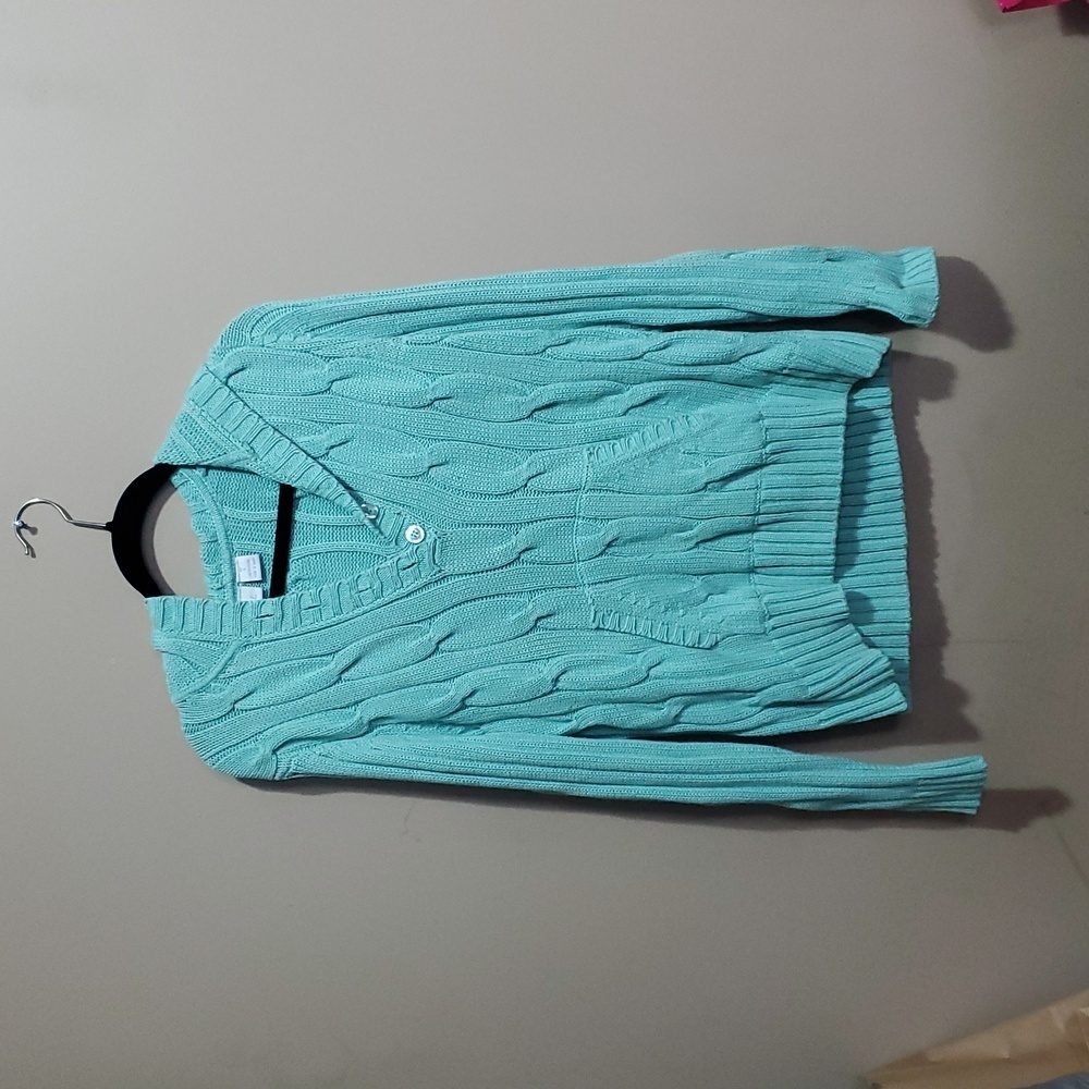 Teddi mint green hooded cable knit sweater size large